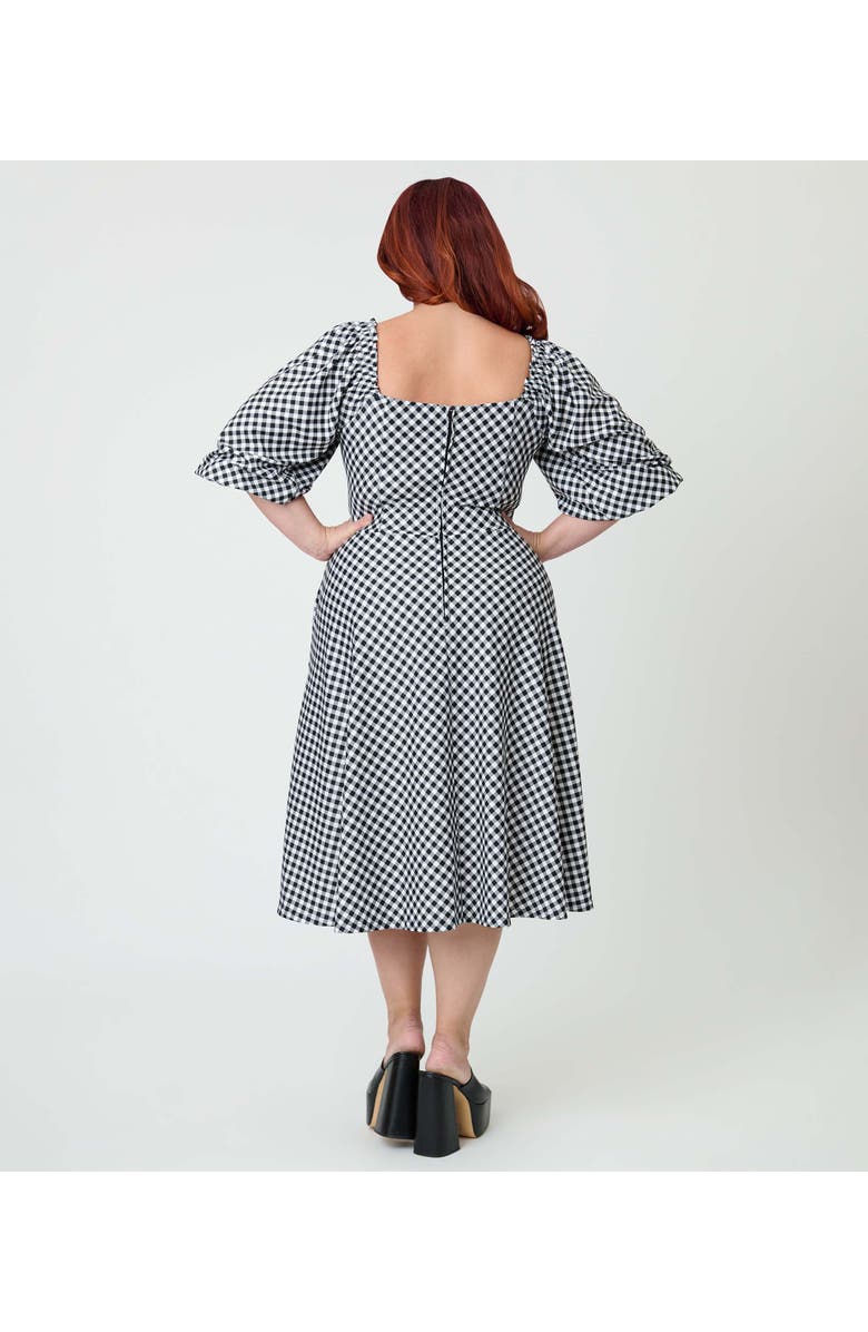 Unique Vintage Plus Size Peasant Sleeve Swing Dress, Alternate, color, Black & White Gingham