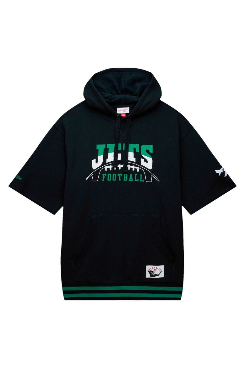Men's Mitchell & Ness Black New York Jets Pre-Game Short Sleeve Pullover Hoodie, Alternate, color, Black