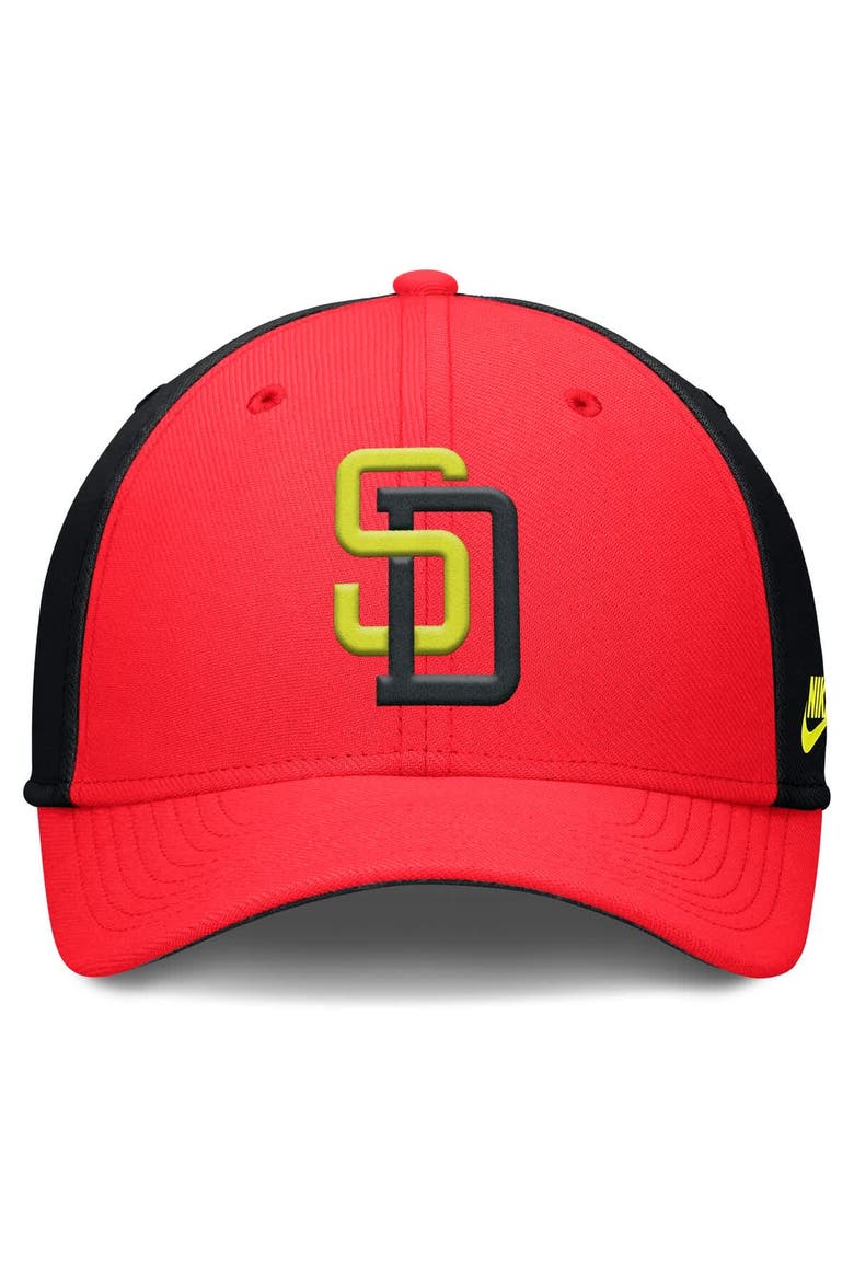 Men's Nike Crimson/Black San Diego Padres Neon 90s Rise SwooshFlex Hat, Alternate, color, Crimson