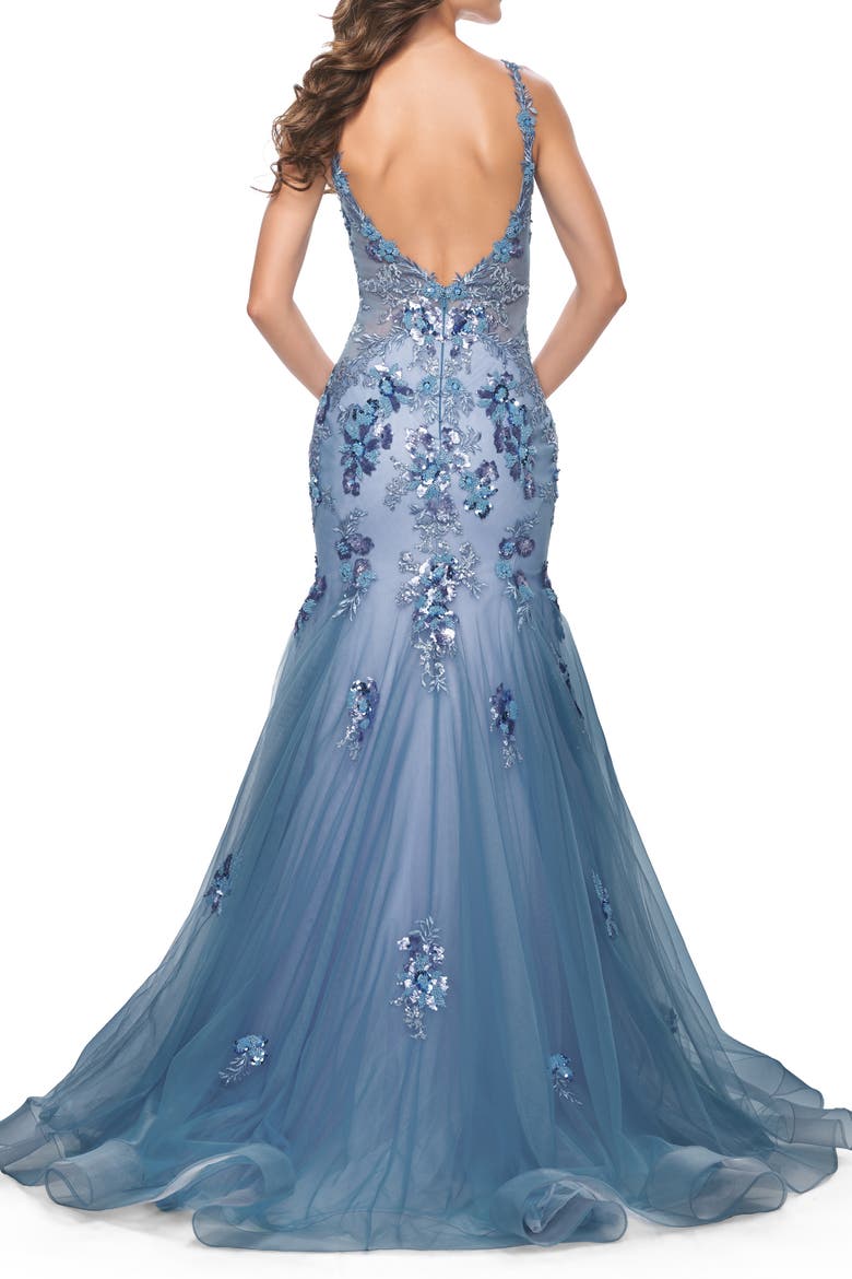Mermaid Two Tone Prom Dress with Sequin Lace Beaded Applique, Alternate, color, Slate Blue