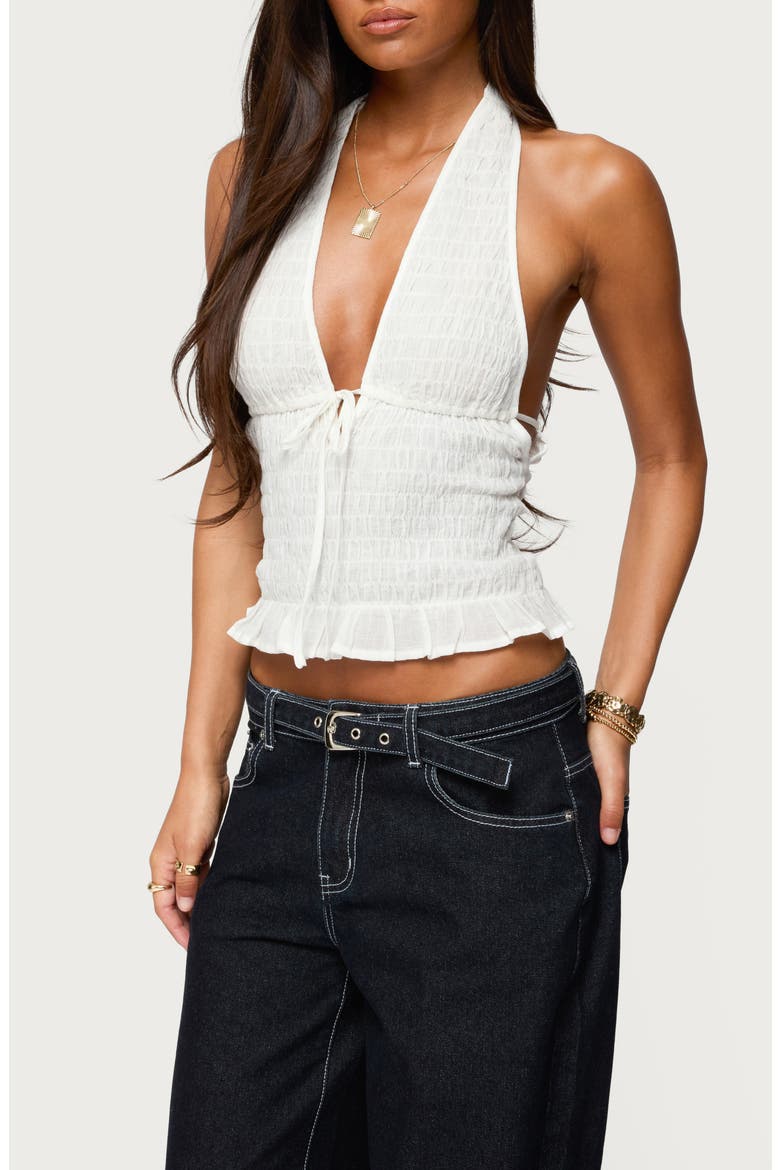 Larissa Smocked Cotton Halter Top, Main, color, WHITE