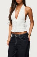 EDIKTED Larissa Smocked Cotton Halter Top