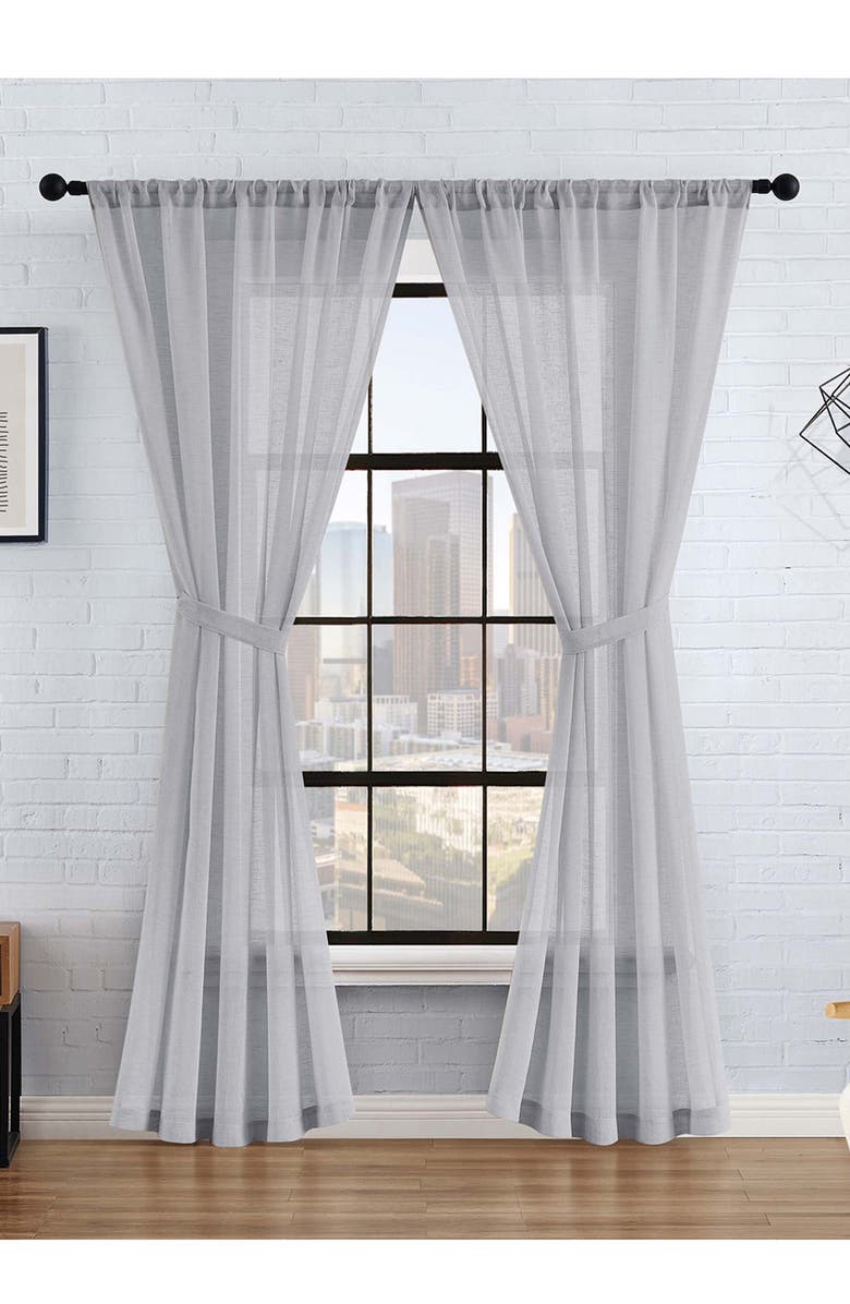 Lucky Brand Onyx Textured Sheer Set of 2 Curtain Panels, Alternate, color, 