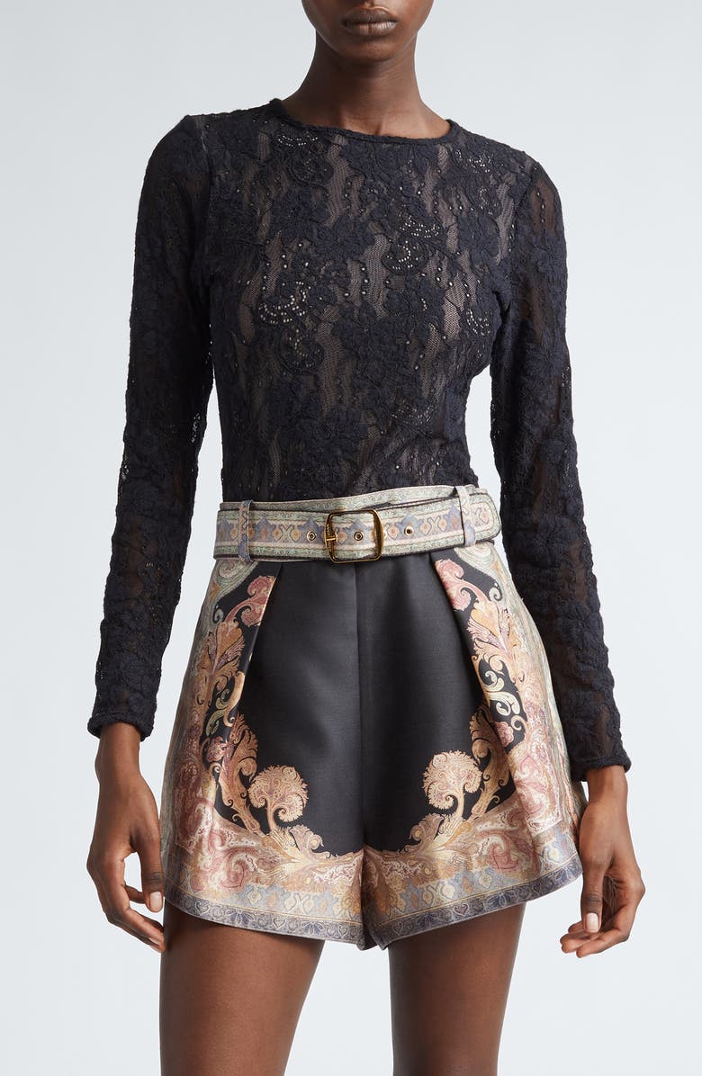 Zimmermann Long Sleeve Lace Bodysuit, Main, color, 