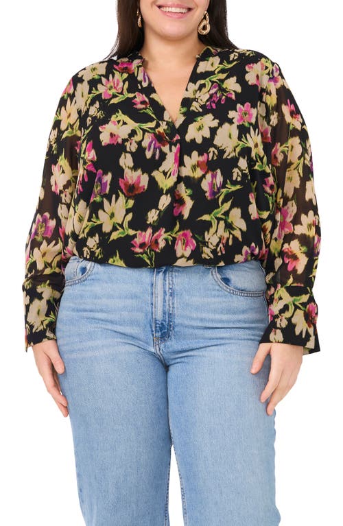 VINCE CAMUTO VINCE CAMUTO FLORAL LONG SLEEVE TOP