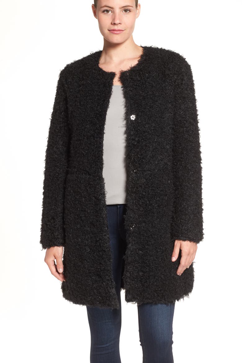 Reversible Faux Fur Coat, Alternate, color, BLACK