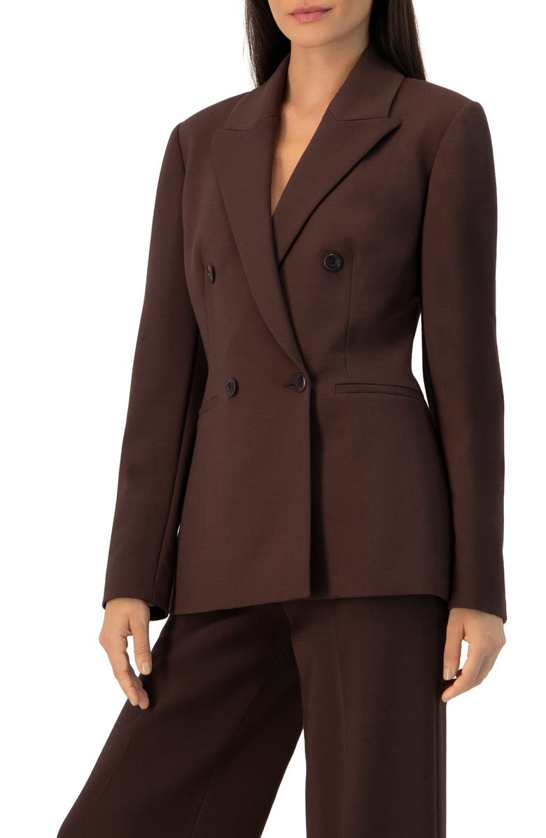 IVONNE Tailored Double Breasted Blazer, Alternate, color, Brown