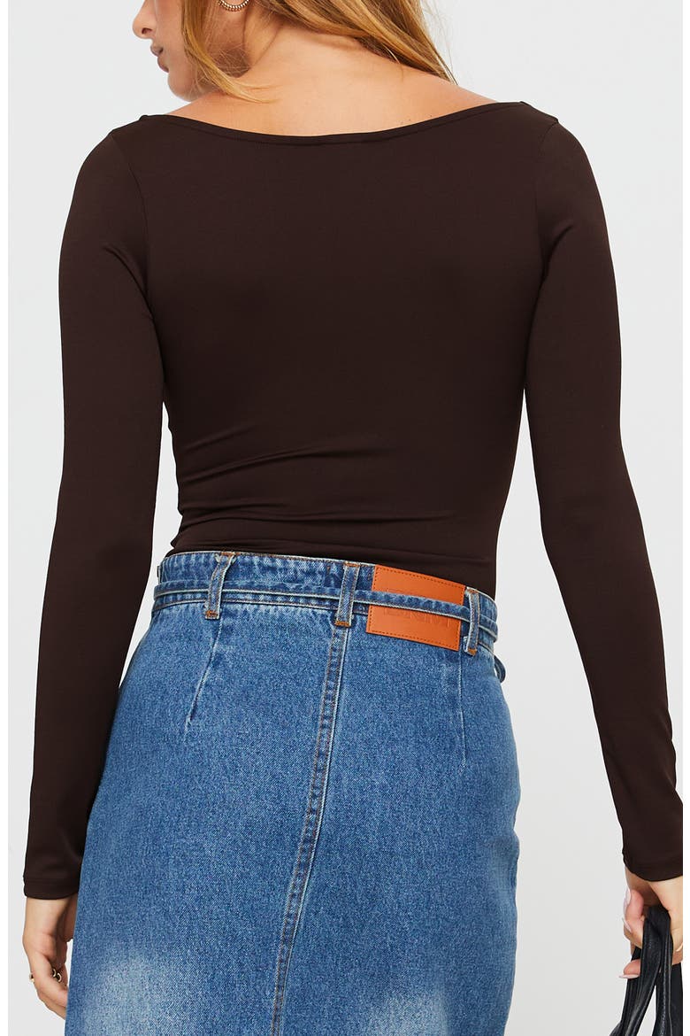 Ellery Wide Scoop Neck Long Sleeve Bodysuit, Alternate, color, BROWN