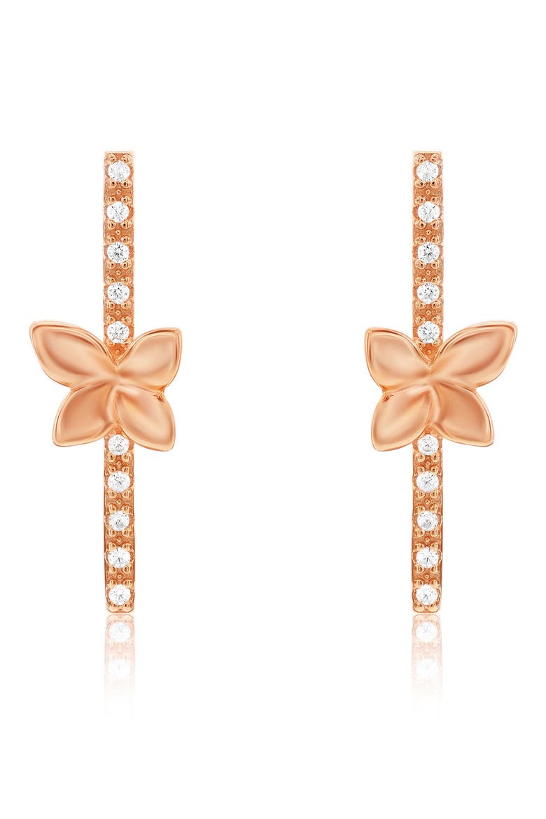 Cubic Zirconia Floral Linear Drop Earrings, Main, color, PINK