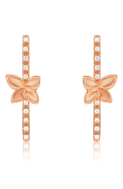 Cubic Zirconia Floral Linear Drop Earrings