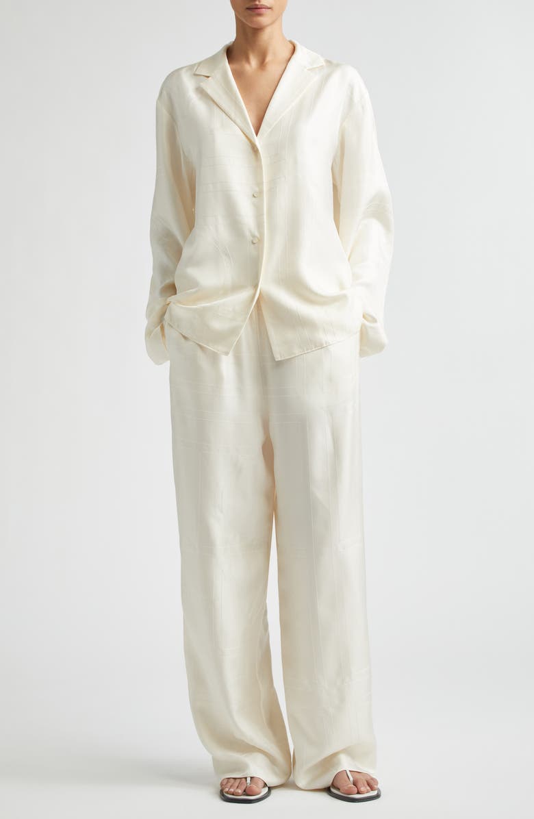 TOTEME Monogram Organic Silk Pajama Pants, Alternate, color, Cream