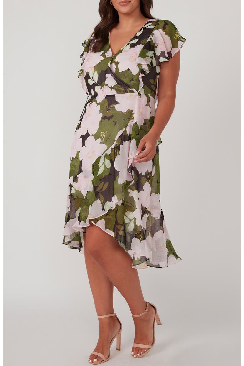 Morning Glory Ruffle Faux Wrap Dress, Alternate, color, PRINT