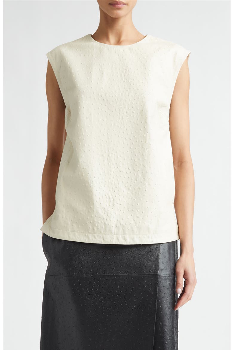 Fiza Ostrich Embossed Lambskin Leather Top, Main, color, IVORY