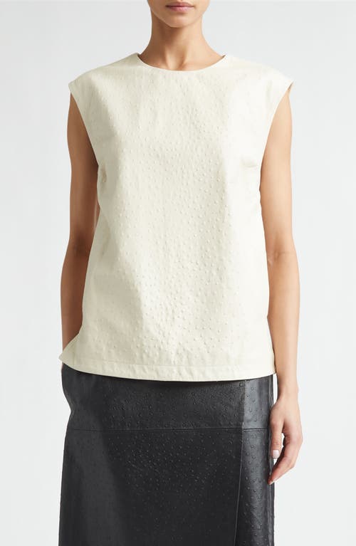 LOULOU DE SAISON Fiza Ostrich Embossed Lambskin Leather Top in Ivory at Nordstrom, Size 34