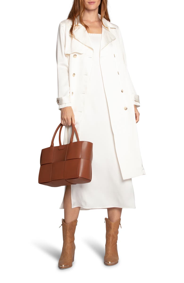 Belle & Bloom Love Language Double Breasted Satin Trench Coat, Alternate, color, Off White