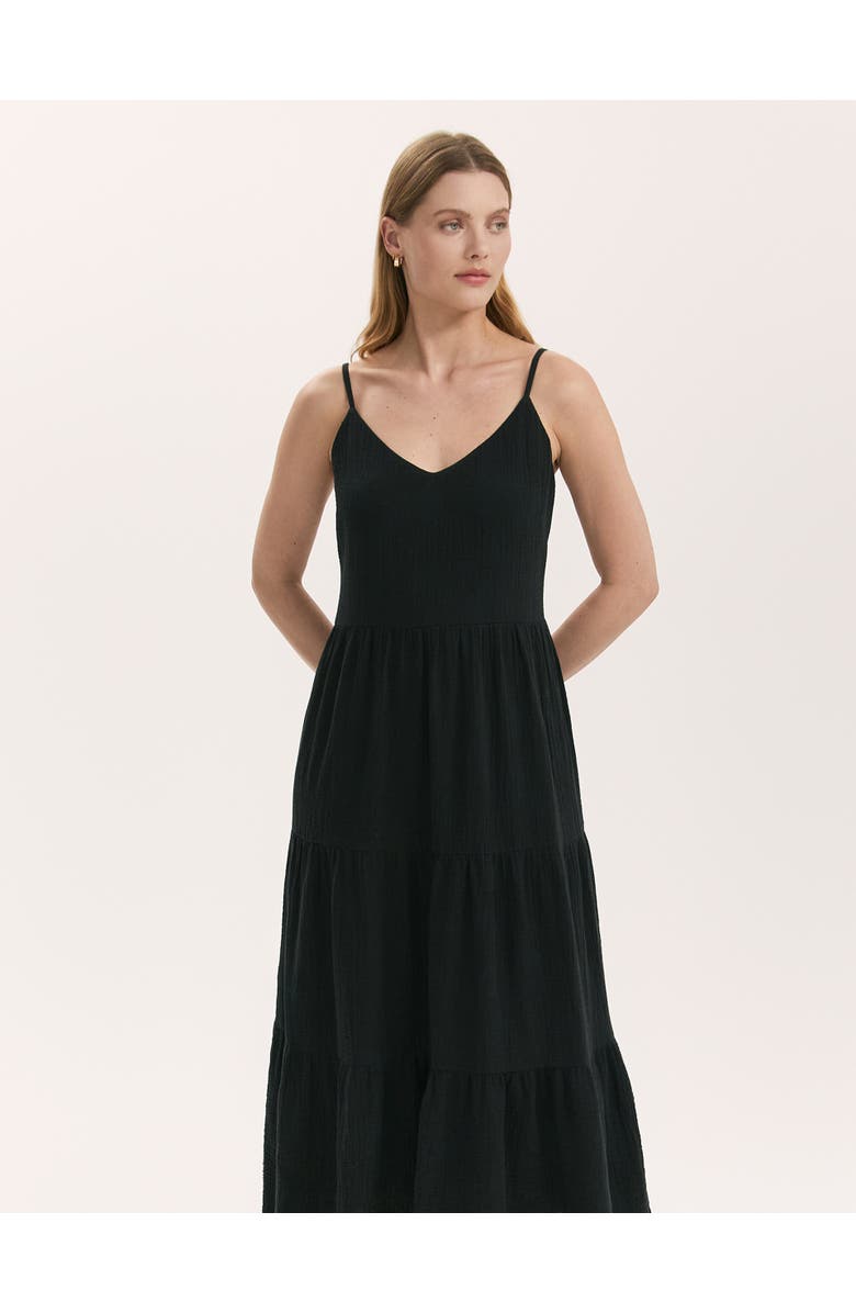 Finery London Emmie Cotton Strappy Midi Tiered Dress, Alternate, color, Black