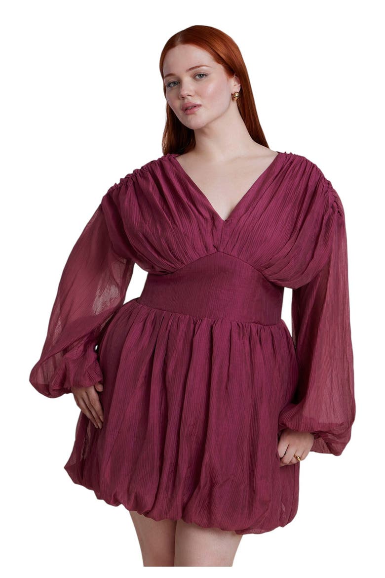 Corset Waist Bubble Mini Dress (plus), Alternate, color, TAWNY PORT