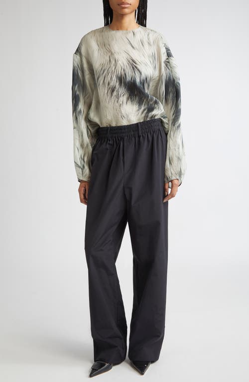Brandon Maxwell The Briggs Fur Print Relaxed Silk Top In Black