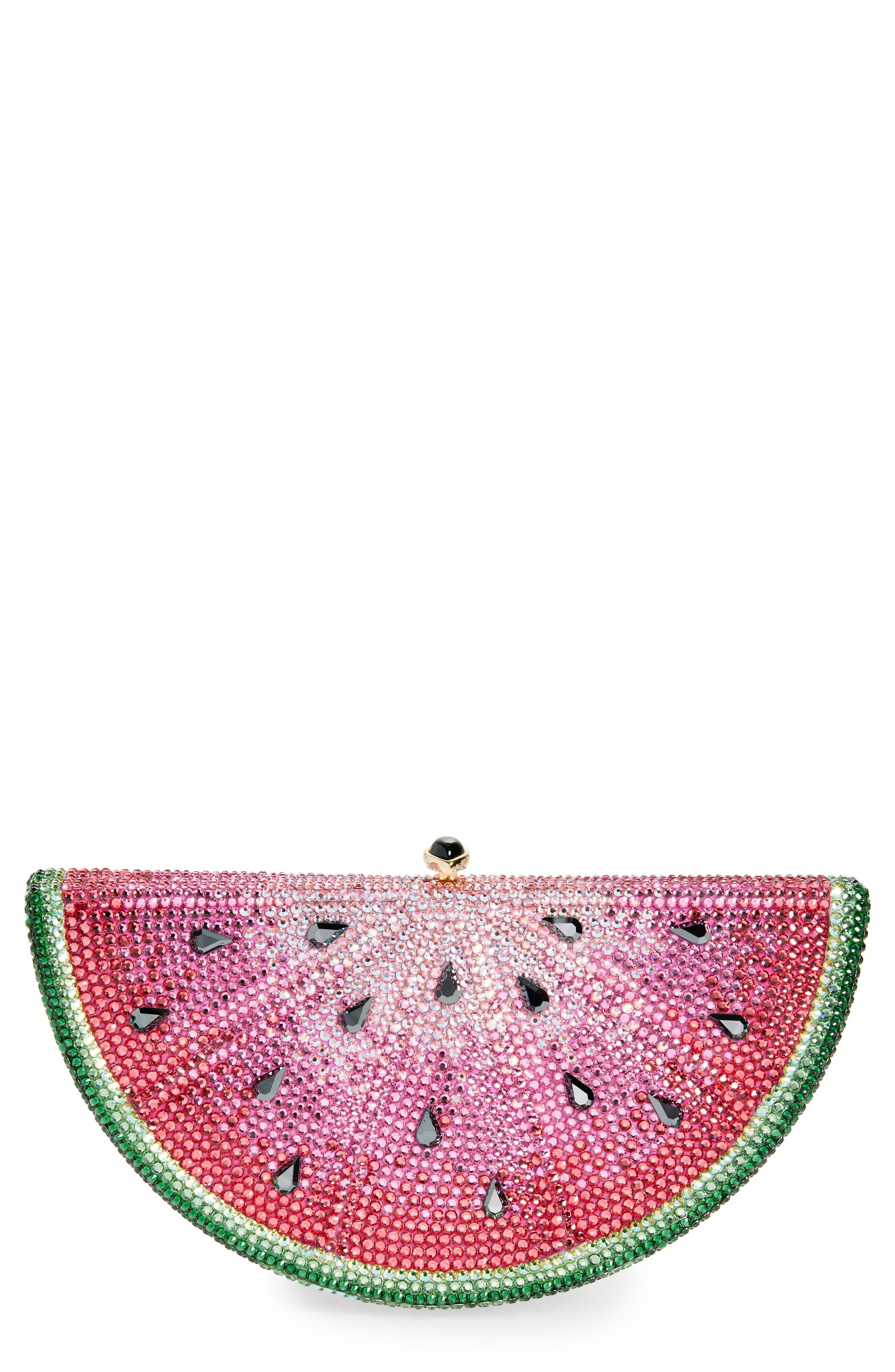 JUDITH LEIBER COUTURE Watermelon Slice Crystal Embellished Clutch, Main, color, 