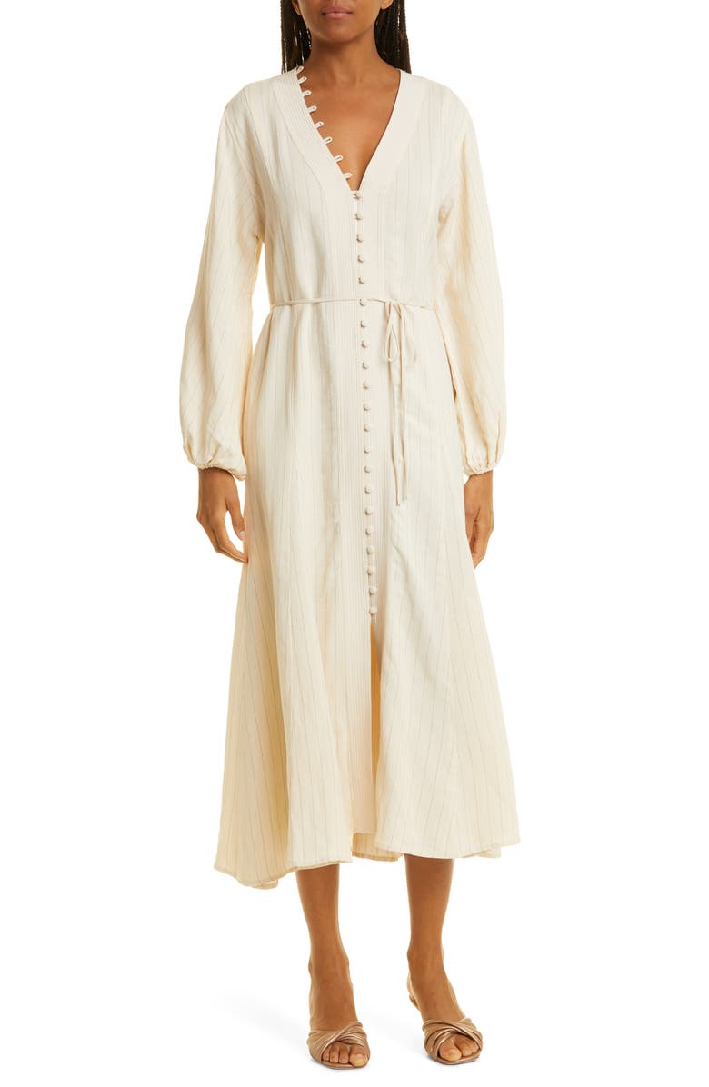 La Ligne Pinstripe Long Sleeve Midi Dress, Main, color, 