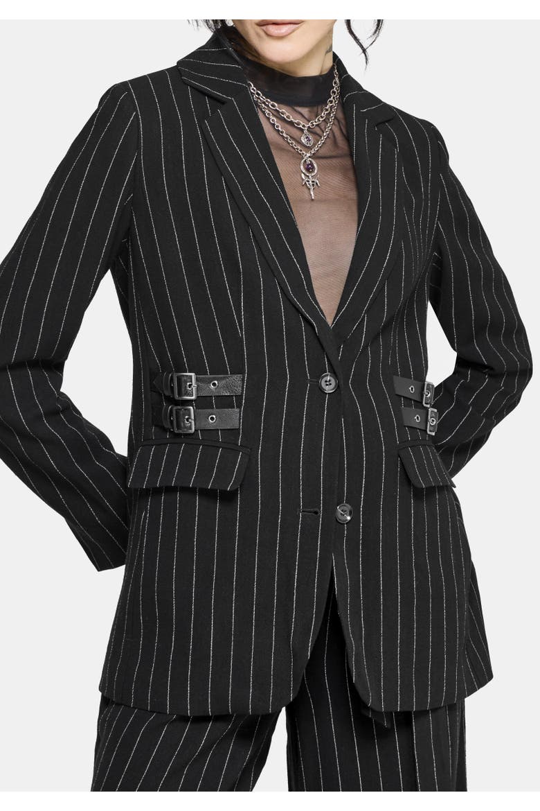 Charli Pinstripe Buckle Oversized Blazer, Main, color, Black