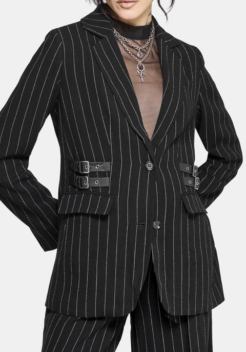 Charli Pinstripe Buckle Oversized Blazer