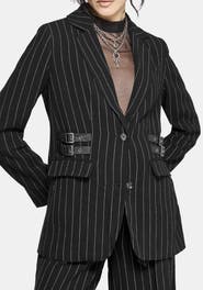 Disturbia Charli Pinstripe Buckle Oversized Blazer