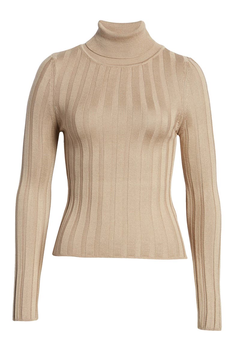 Women's Rib Knit Turtleneck Sweater, Alternate, color, BEIGE