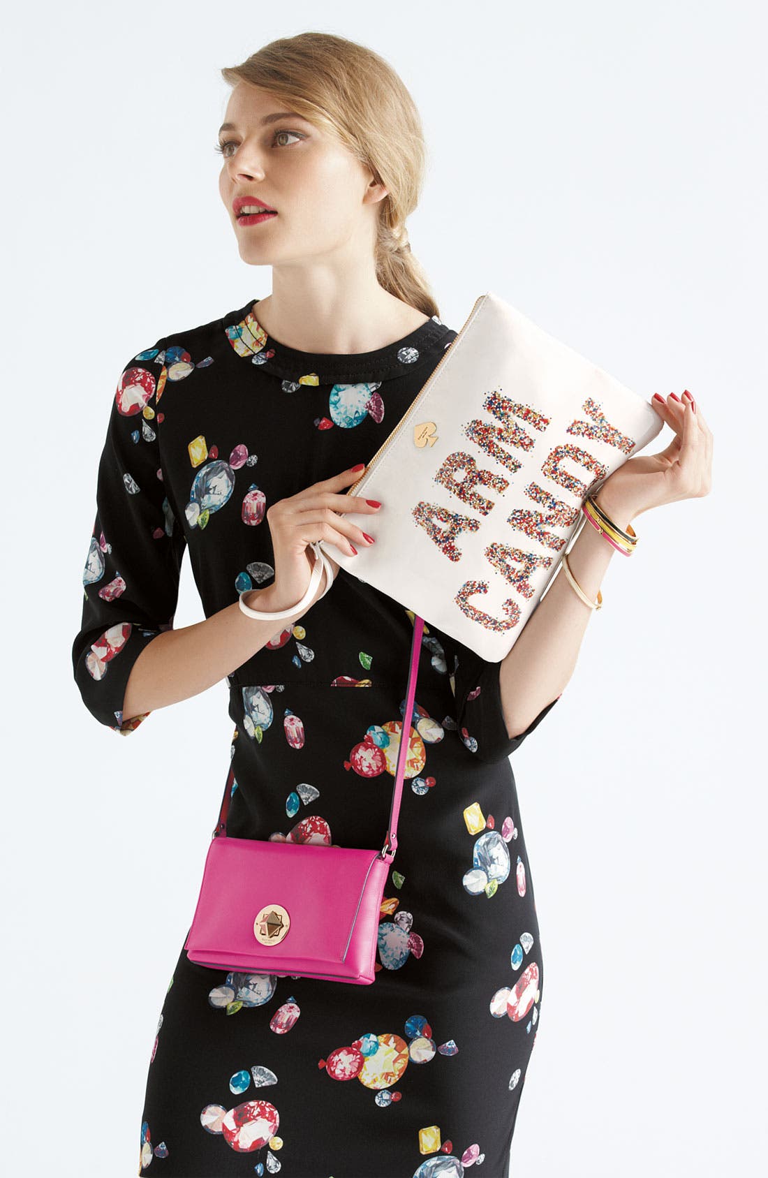 'arm candy' leather pouch, Alternate, color, CREAM MULTI