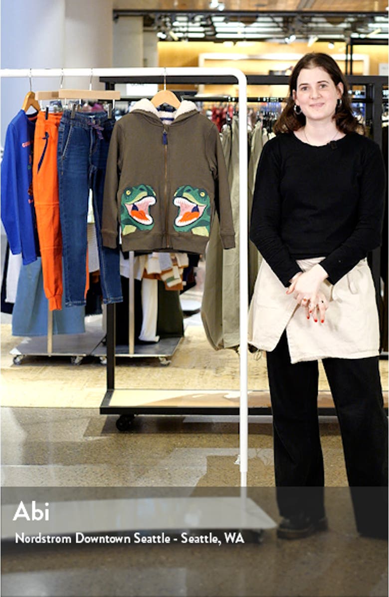 Kids' Embroidered T-Rex Fleece Lined Zip Hoodie, sales video thumbnail