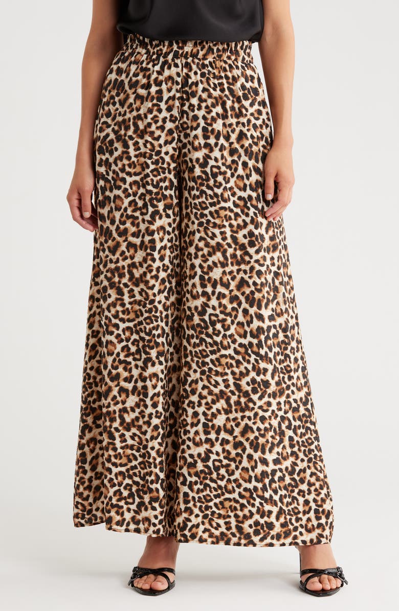 Renee C Leopard Print Wide Leg Pants, Main, color, Chocolate