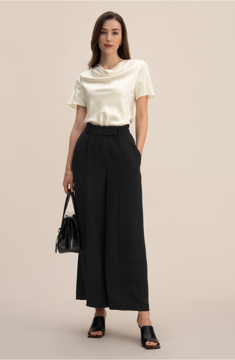 Lilysilk Cowl Neck Short Sleeves Silk T-Shirt, Alternate, color, Lily White