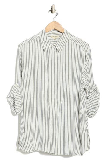 Max Studio Stripe Popover Tunic In Blue
