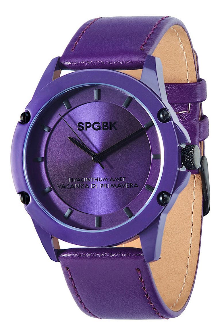 Britt Leather Strap Watch, 44mm, Main, color, PURPLE