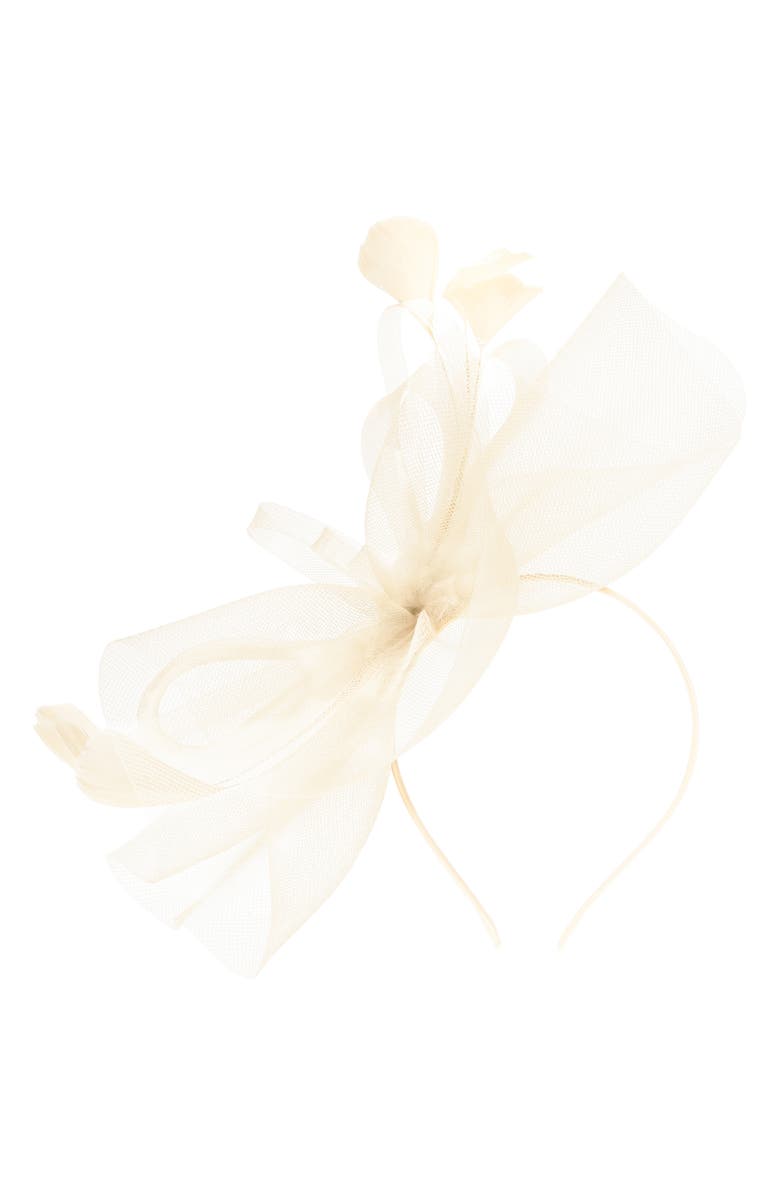 San Diego Hat Fascinator with Feathers, Main, color, Ivory