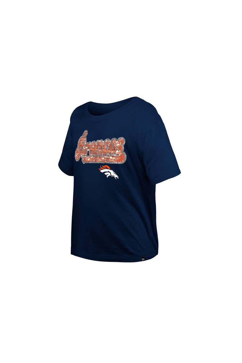 Girls Youth New Era  Navy Denver Broncos Flip Sequin Boxy T-Shirt, Alternate, color, Navy