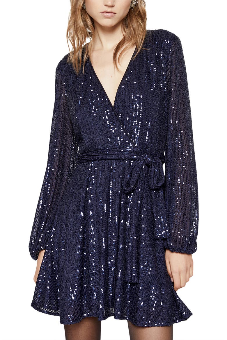 Bellissa Sequin Long Sleeve Dress, Alternate, color, NAVY