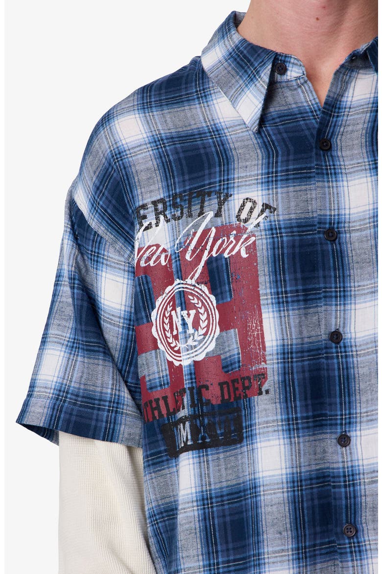 Layered Thermal Button-Up Flannel Shirt, Alternate, color, BLUE