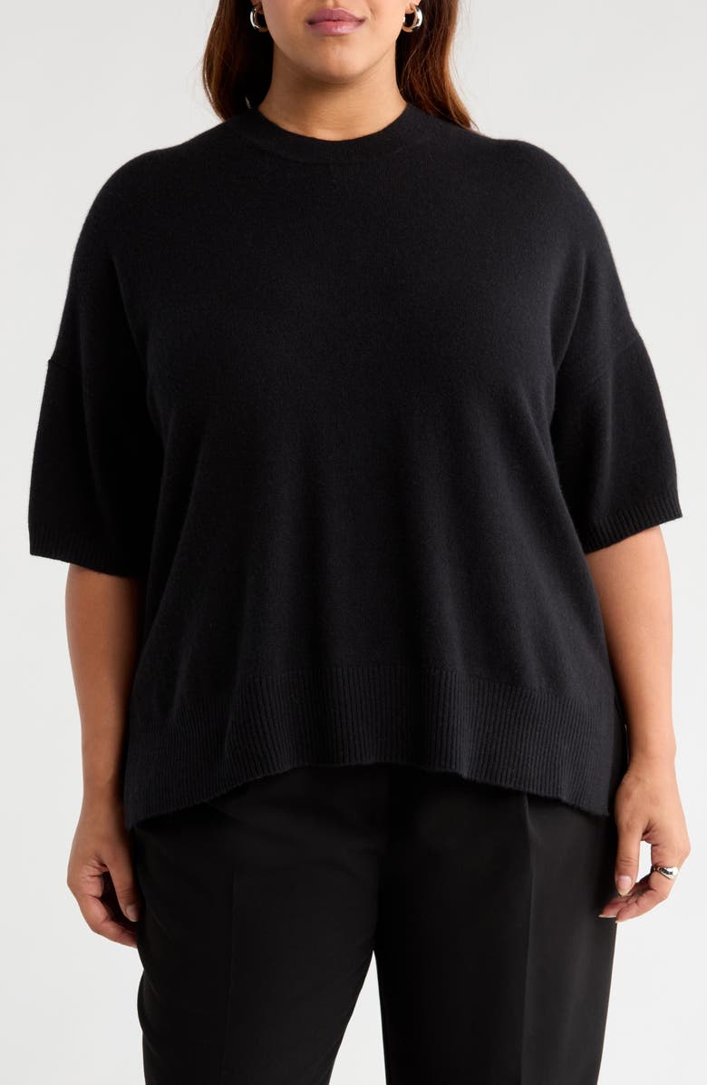 Nordstrom Short Sleeve Cashmere Sweater, Main, color, Black Rock