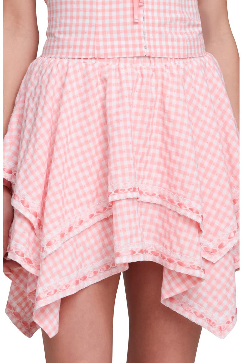 Layered Handkerchief Hem Miniskirt, Alternate, color, PINK - WHITE GINGHAM