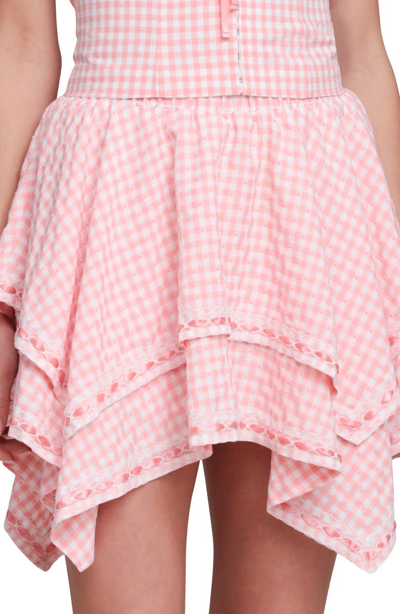 Avec Les Filles Layered Handkerchief Hem Miniskirt, Alternate, color, Pink - White Gingham