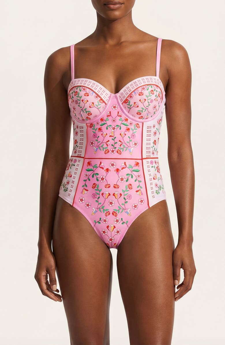 Jessie Zhao New York Blush Botanica One Piece Swimsuit, Main, color, Pink