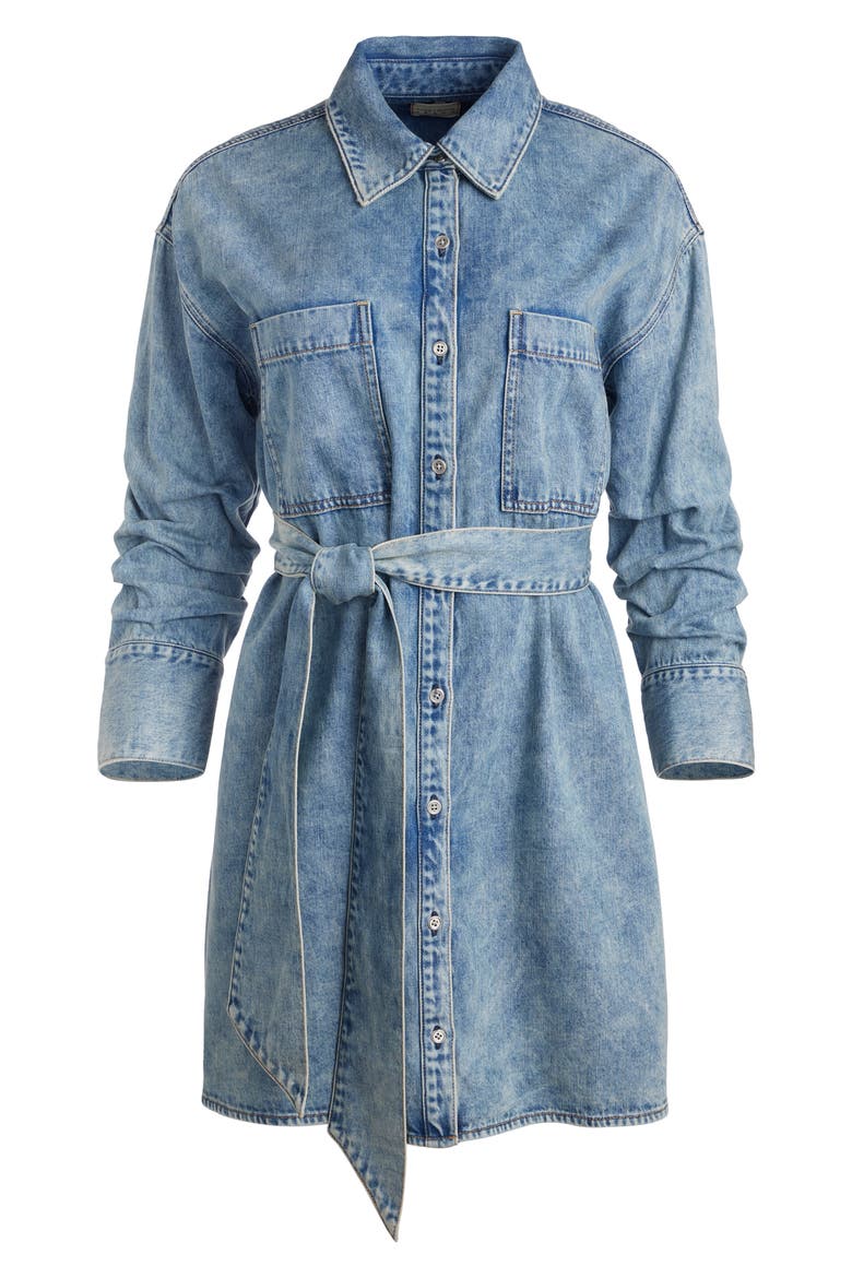 Brigita Ruched Sleeve Denim Mini Shirtdress, Alternate, color, HARLOW VINTAGE BLUE