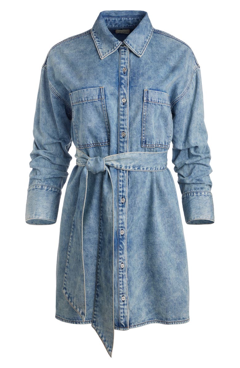 Alice + Olivia Brigita Ruched Sleeve Denim Mini Shirtdress, Alternate, color, 