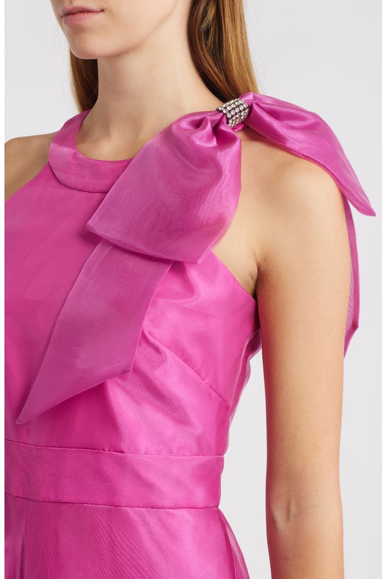 Bow Detail One-Shoulder Taffeta Jumpsuit, Alternate, color, FUCHSIA