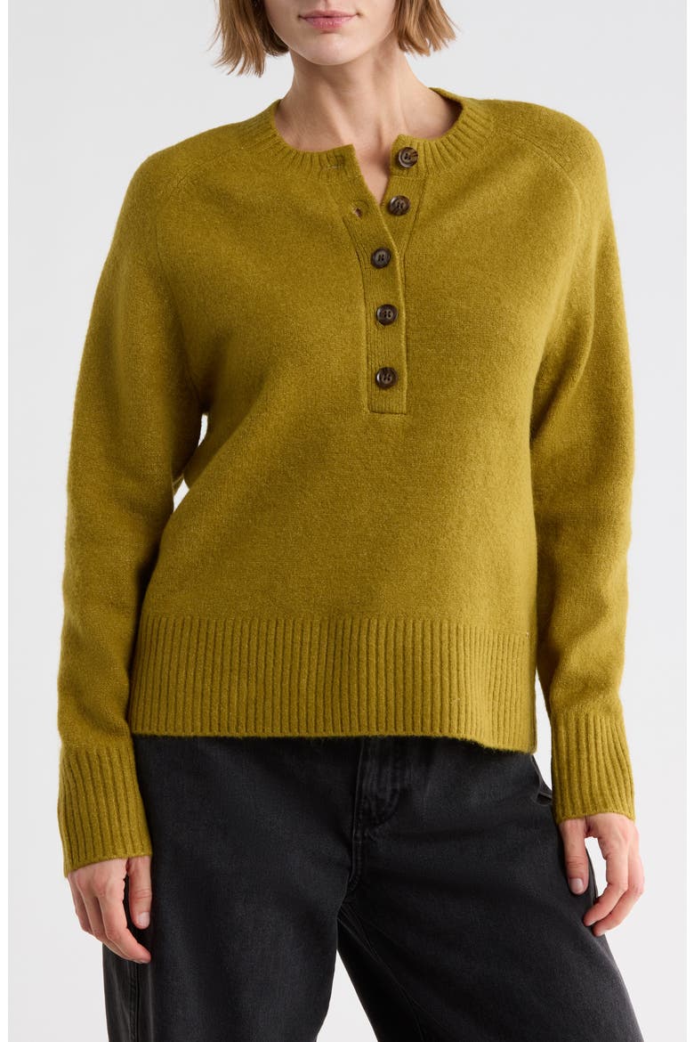 Crewneck Henley Sweater, Main, color, MOSS
