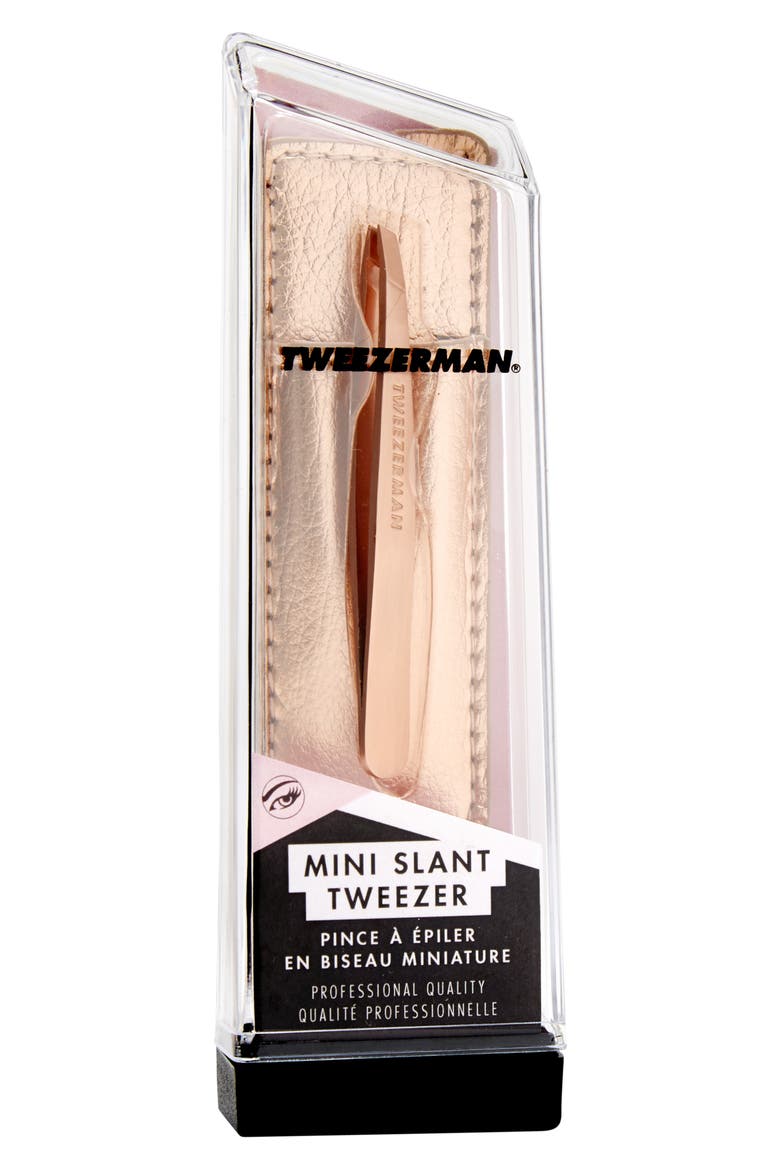 Rose Gold Mini Slant Tweezer & Case Set, Alternate, color, ROSE GOLD