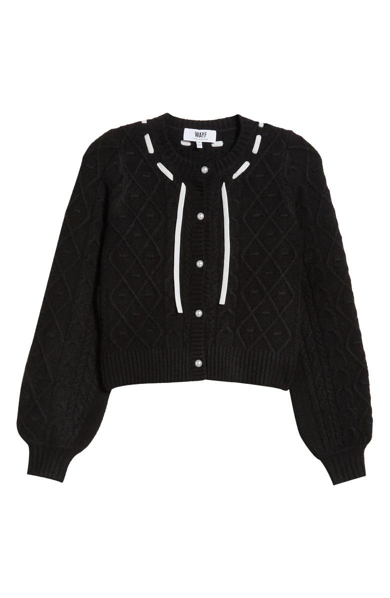 WAYF x CHÉRIE MADELEINE Joli Ribbon Trim Cable Cardigan, Alternate, color,