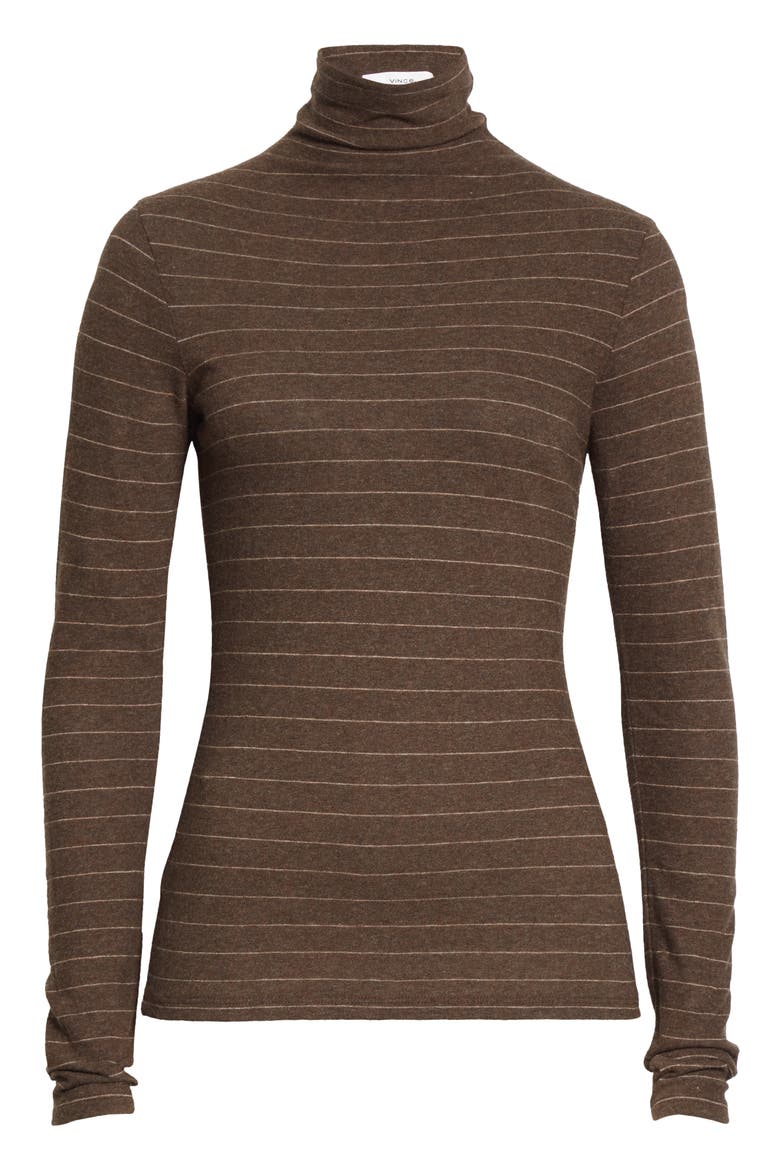 Hazy Chalk Stripe Turtleneck Top, Alternate, color, DARK WALNUT/ HEATHER GRANITE