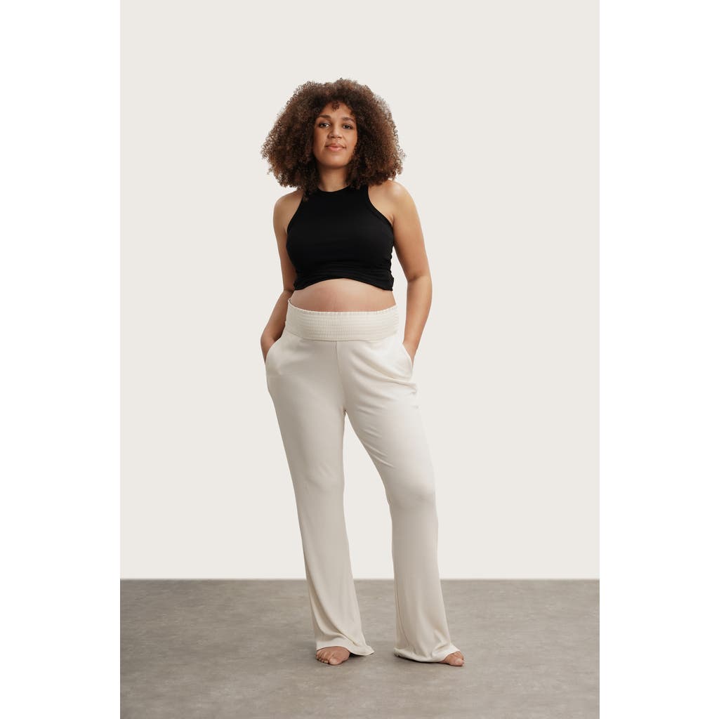 Nom Maternity Supersoft Rib Wide Leg Maternity Pants In White